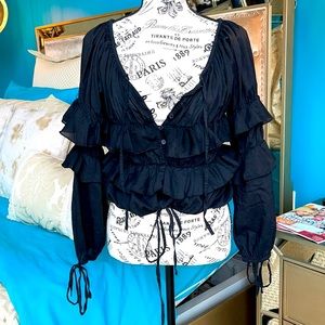 WOW👀👀Tiered Ruffle Black Blouse by Ect.